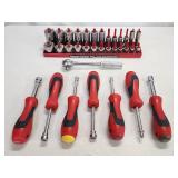 Assorted Screw Drivers and 1/4" Standard Socket Set