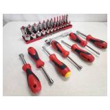 Assorted Screw Drivers and 1/4" Standard Socket Set