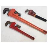 (3) Assorted Size Plumbers Pipe Wrenches