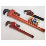 (3) Assorted Size Plumbers Pipe Wrenches