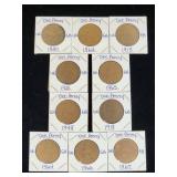 (10) Assorted UK Great Britian One-Penny Coins