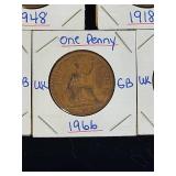 (10) Assorted UK Great Britian One-Penny Coins