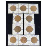 (10) Assorted UK Great Britian One-Penny Coins