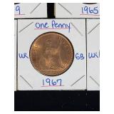 (10) Assorted UK Great Britian One-Penny Coins