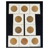 (10) Assorted UK Great Britian One-Penny Coins