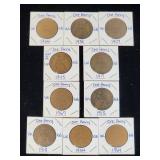 (10) Assorted UK Great Britian One-Penny Coins