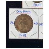 (10) Assorted UK Great Britian One-Penny Coins