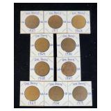 (10) Assorted UK Great Britian One-Penny Coins