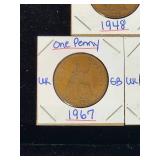 (10) Assorted UK Great Britian One-Penny Coins