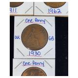 (10) Assorted UK Great Britian One-Penny Coins