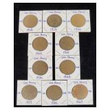 (10) Assorted UK Great Britian One-Penny Coins