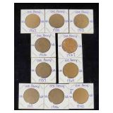 (10) Assorted UK Great Britian One-Penny Coins