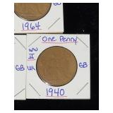(10) Assorted UK Great Britian One-Penny Coins