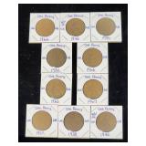 (10) Assorted UK Great Britian One-Penny Coins