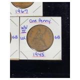(10) Assorted UK Great Britian One-Penny Coins