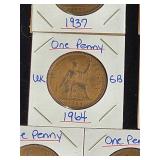(10) Assorted UK Great Britian One-Penny Coins