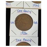 (10) Assorted UK Great Britian One-Penny Coins