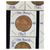(10) Assorted UK Great Britian One-Penny Coins