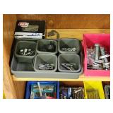 Wooden Shelving with Organizers and Contents