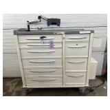 MSRP $8000 Phoenix LTC Multi-Drawer Medical Medication Cart with Secure Tablet Mount. Durable design with smooth-rolling casters, spacious drawer storage, and a working electronic lock system for adde