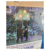 Alpine Corporation 39" Outdoor Solar-Powered Girl and Boy Silhouette with LED Lighted Umbrella