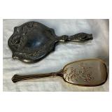 Vintage Vanity Mirror with Brush, Hand Mirror and Lipstick Holder, Cutex Containers and Lidded Glass Jar