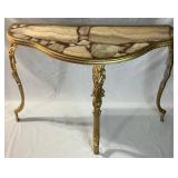 Hollywood Regency Vintage Italian Gilt Gold & Onyx Stone Console Table