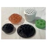 Vintage Glass and Cast Iron Flower Frogs