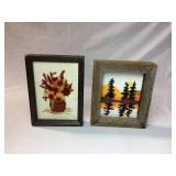 Vintage Crewel Embroidery Framed Floral Artwork