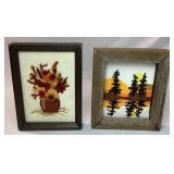 Vintage Crewel Embroidery Framed Floral Artwork