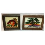 Vintage Crewel Embroidery Framed Floral Artwork