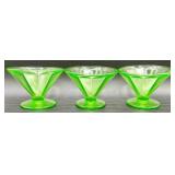 Federal Green Depression Glass/Uranium Glass Sherbet Pedestal Bowls