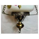 Milk Glass Painted Roses Hurricane Style Hanging Lamp