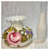 Milk Glass Painted Roses Hurricane Style Hanging Lamp