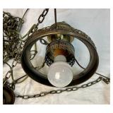 Milk Glass Painted Roses Hurricane Style Hanging Lamp