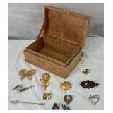Vintage Collection of Pins and Brooches with Jewelry Box