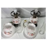 Vintage Pair of "Gone With the Wind" Style Pink & White Floral 3 Way Hurricane Lamps