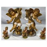 Vintage Pair of Fontanini Cherub Candle Holders #5042 and #5043 and Fontanini Drummer Boy with Sheep #637