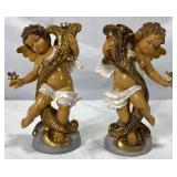 Vintage Pair of Fontanini Cherub Candle Holders #5042 and #5043 and Fontanini Drummer Boy with Sheep #637