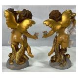 Vintage Pair of Fontanini Cherub Candle Holders #5042 and #5043 and Fontanini Drummer Boy with Sheep #637