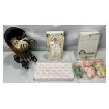 Vintage Doll Collection - 6" Gerber Brithday Baby Twins in Original Box, Show Stoppers Porcelain Doll in Buggy, and Show Stoppers Joyful Baby in Original Box