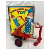 Vintage Wind Up Toys - Blic Clown Riding Scooter Toy, US Zone Germany Metal and Two Marx Leopard & Tiger