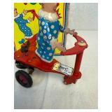 Vintage Wind Up Toys - Blic Clown Riding Scooter Toy, US Zone Germany Metal and Two Marx Leopard & Tiger