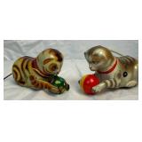 Vintage Wind Up Toys - Blic Clown Riding Scooter Toy, US Zone Germany Metal and Two Marx Leopard & Tiger