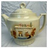 Vintage Enesco Poodle & Butterfly Pitcher with Creamer & Sugar and Porcelier Vitreous Teapot "Colonial Hearth"