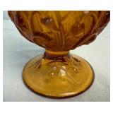 Collection of MCM Vases - Fenton Lily of the Valley Opalescent Amber 10" , Fenton Amber Thumbprint Swung Handkerchief  9.75" and Ombre Blue 14"