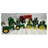 Toy Tractor Bundle of 11 John Deere Die Cast Tractors and 1 Allis-Chalmers Plastic Tractor