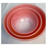 Vintage Fire King Red to Orange Ombre Mixing Bowls, Lidded Dish and 2 Sapphire Blue Bowls