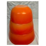 Vintage Fire King Red to Orange Ombre Mixing Bowls, Lidded Dish and 2 Sapphire Blue Bowls