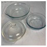 Vintage Fire King Red to Orange Ombre Mixing Bowls, Lidded Dish and 2 Sapphire Blue Bowls